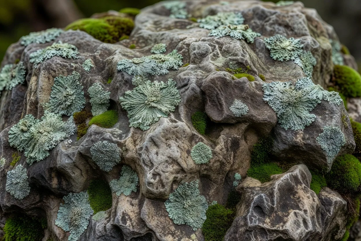 Textured natural stone with lichen