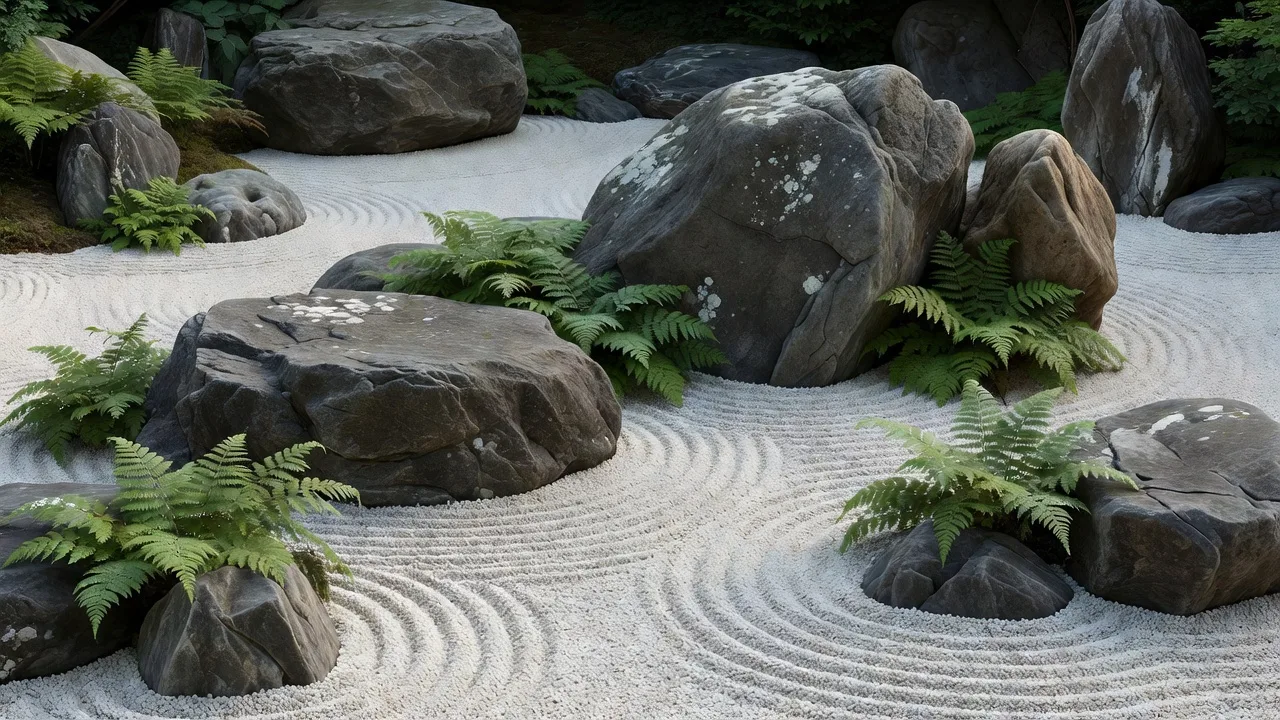 巨石とシダ